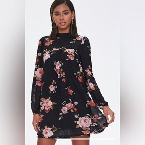 F21 Floral Mock Neck Swing Dress